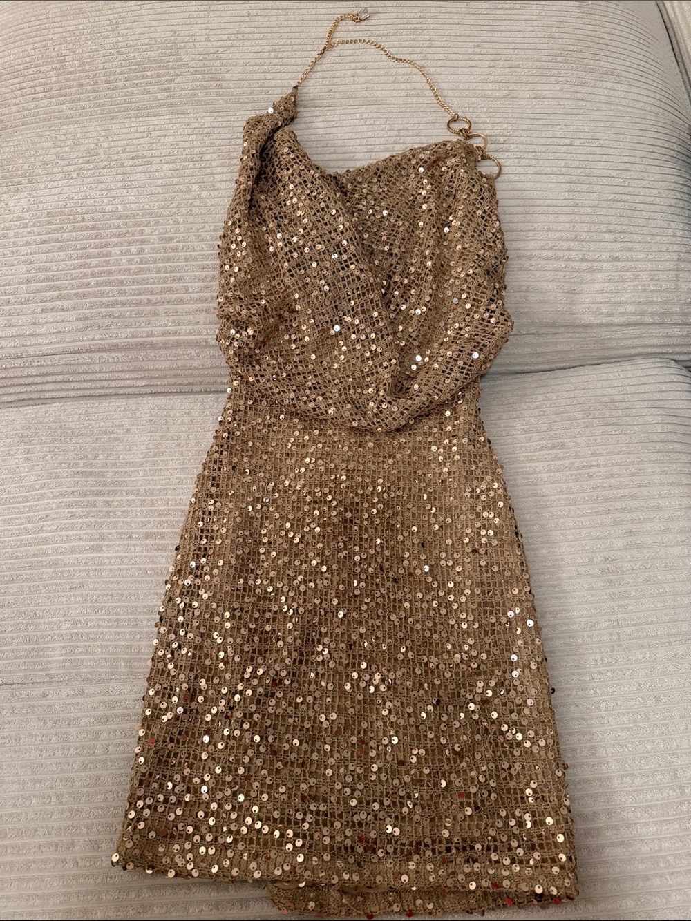 Windsor Gold Sequin Mini Dress with Chain Strap